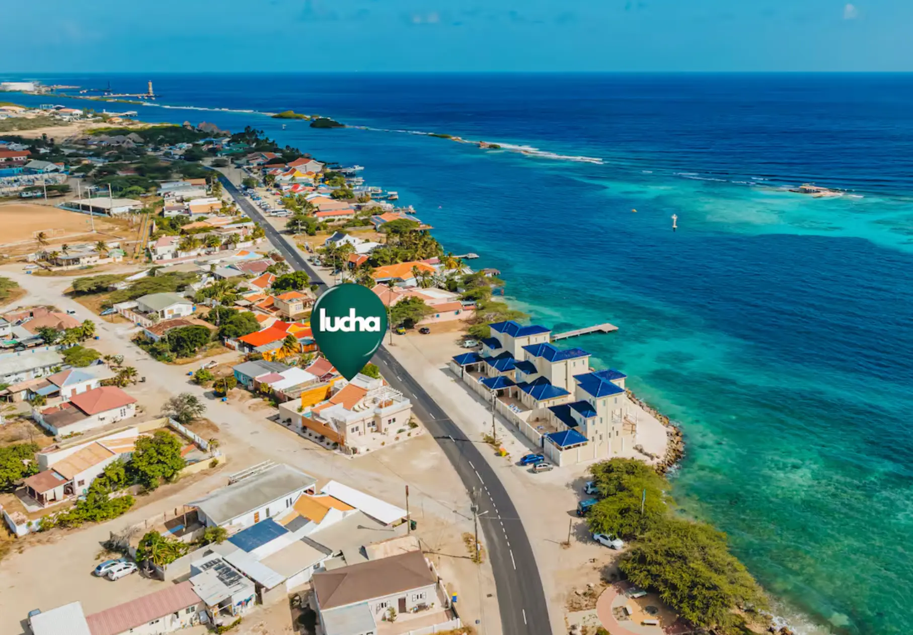 Aerial view of the Aruba coastline where the villas sit